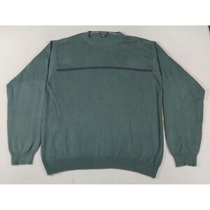 Nautica Sweater Mens Medium Green Crewneck Cotton Stripe Logo Knit Preppy